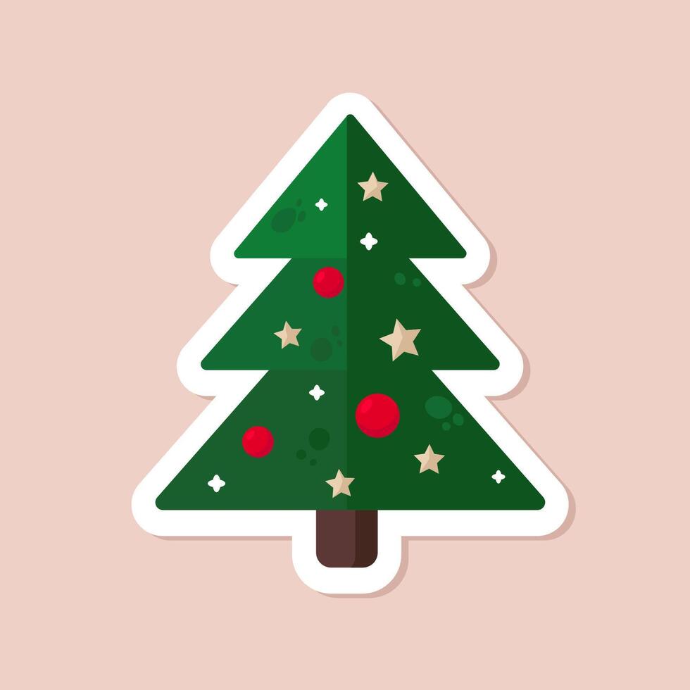 one isolated flat simple xmas tree with decorations on beige background. christmas digital simple flat art vector