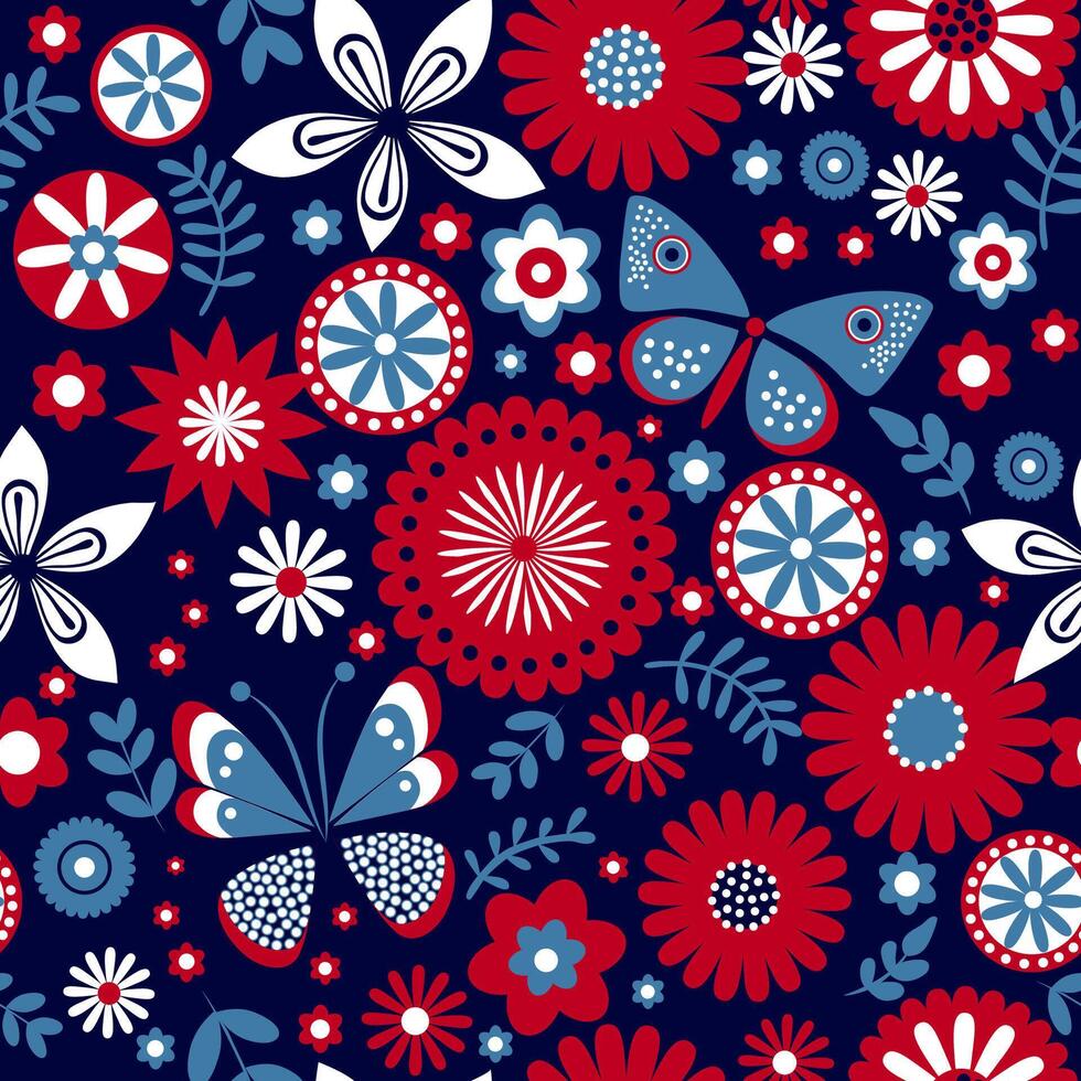 bright butterflies on a background flowers vector