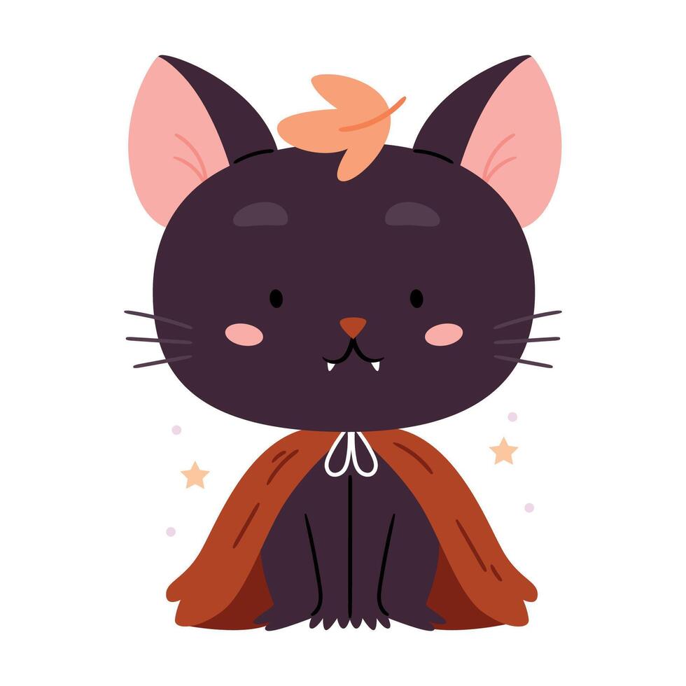 Cute little black cat in dracula costume.Cute cat in a vampire costume. vector
