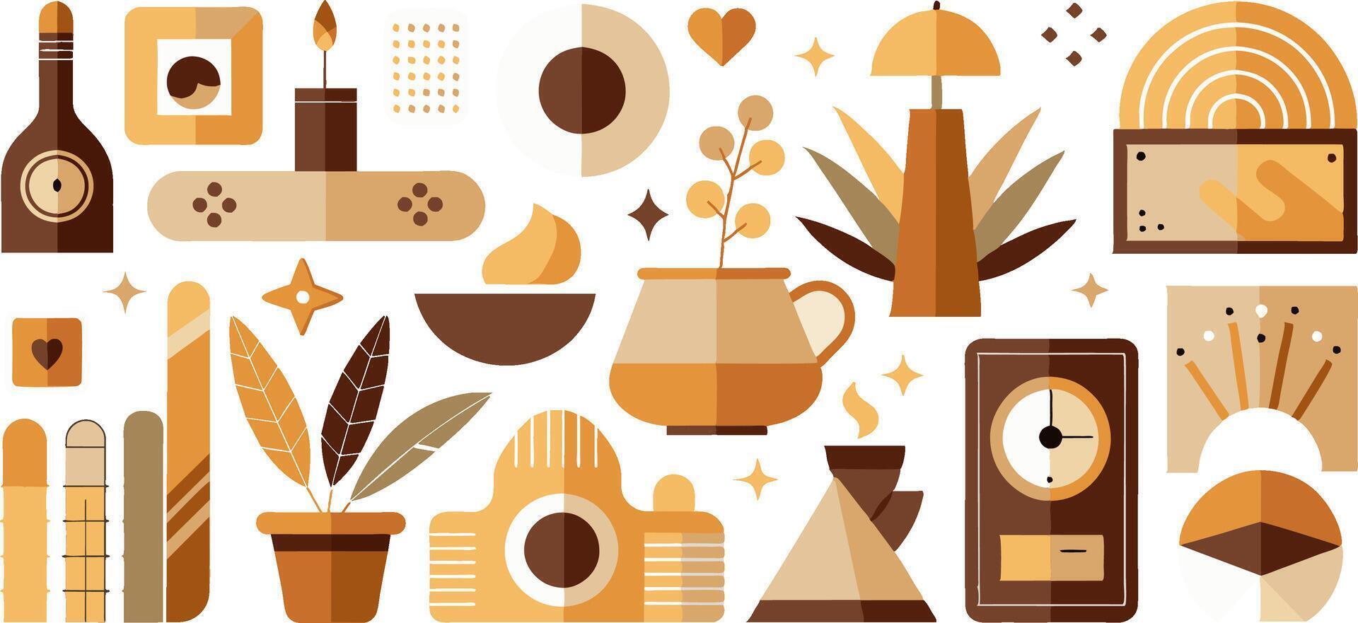 A collection of brown symbols displayed on a plain white backdrop vector
