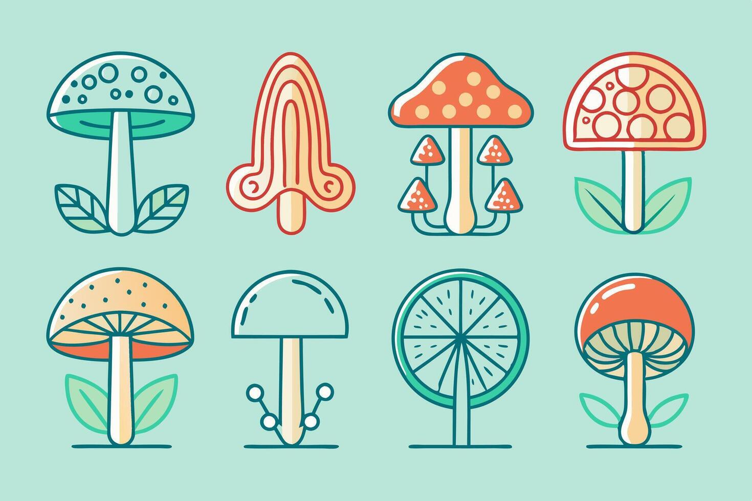 Medicinal mushroom icon set featuring various types for health and wellness design vector