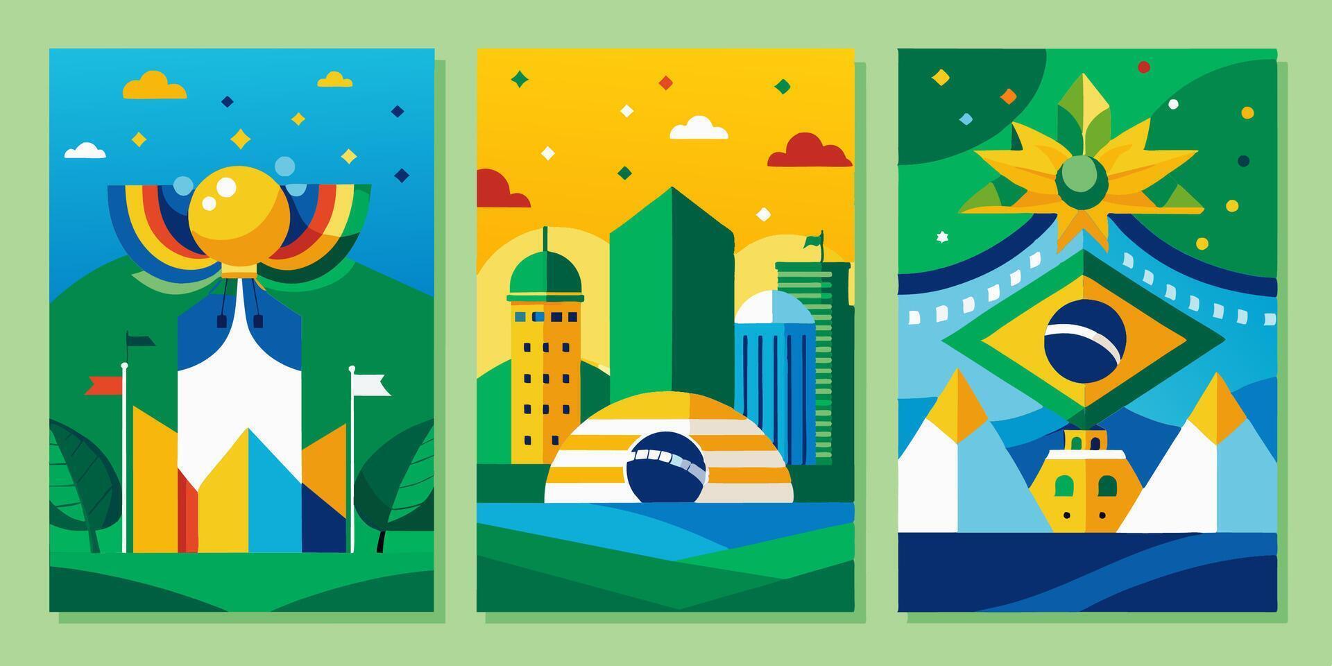 A collection of three vibrant illustrations depicting Brazil vector