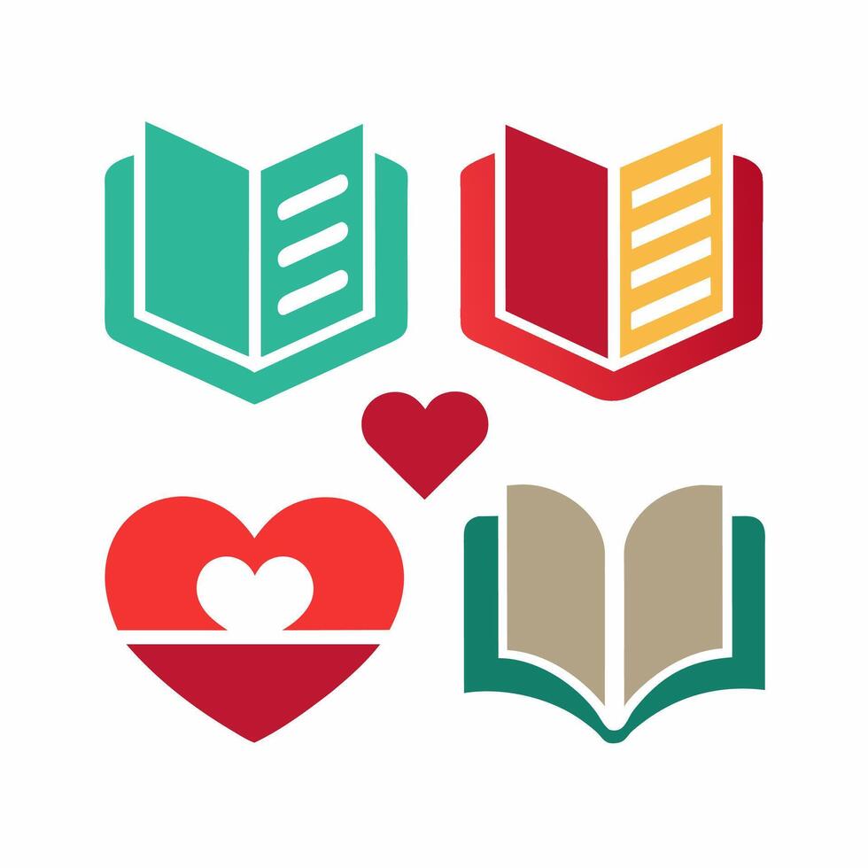 Books with hearts and a heart in the middle, symbolizing love and affection vector