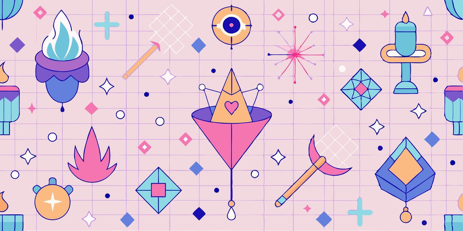 Mystical seamless pattern design with geometric and magical elements vector