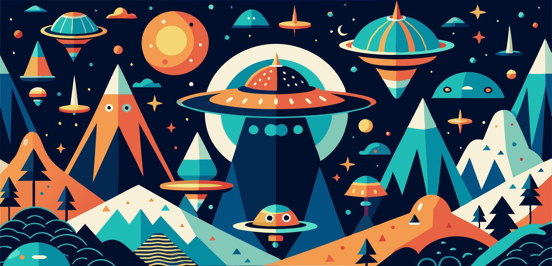 Whimsical alien and ufo seamless pattern design for decorative use vector