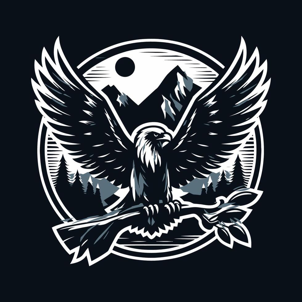 An eagle with wings and branches on a dark background vector