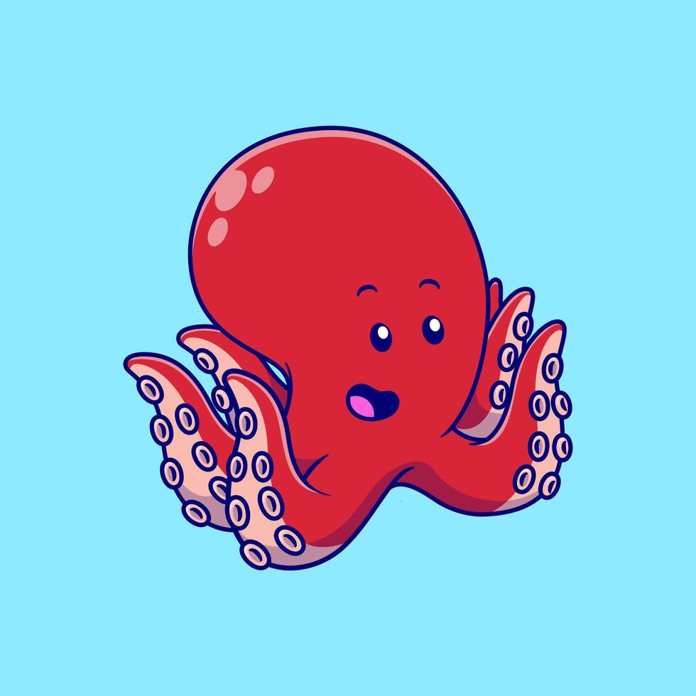 Red Octopus Cartoon Icon Illustration. Sea Creatures Concept. Flat Cartoon Style. vector