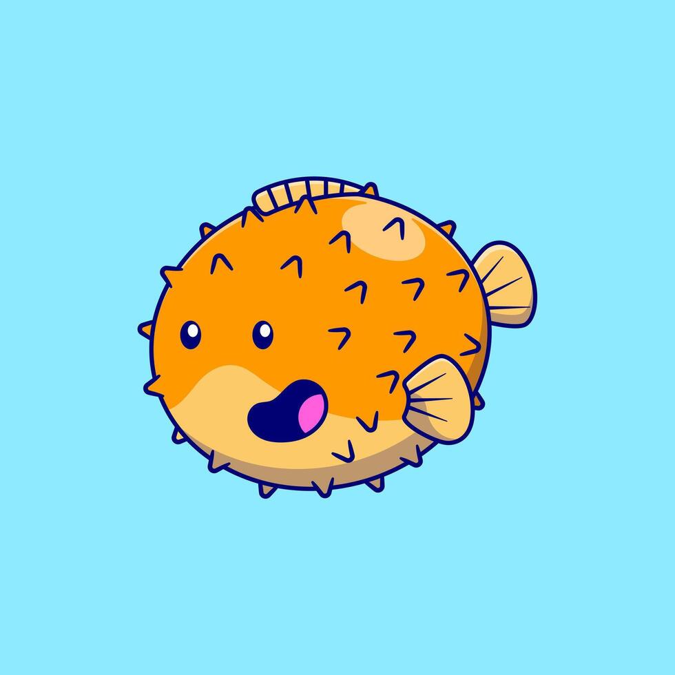 Puffer Fish Cartoon Icon Illustration. Sea Creatures Concept. Flat Cartoon Style. vector