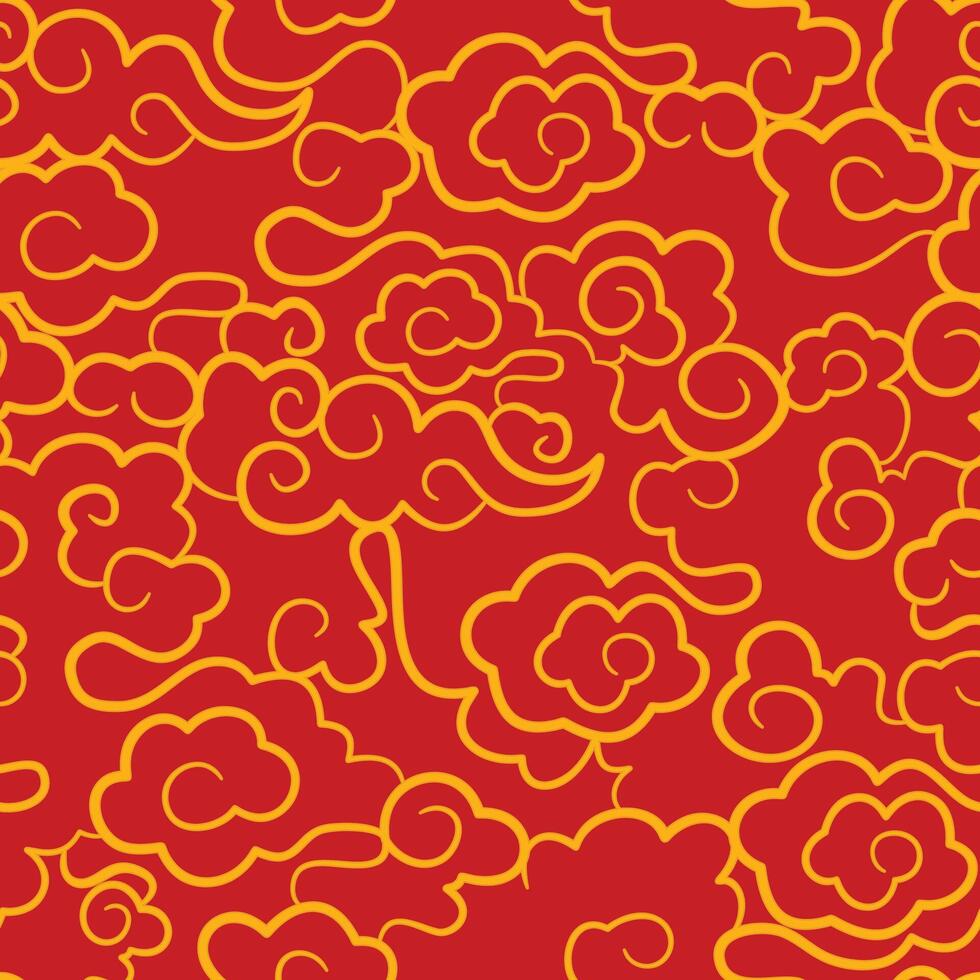 red gold chinese cloud pattern vector