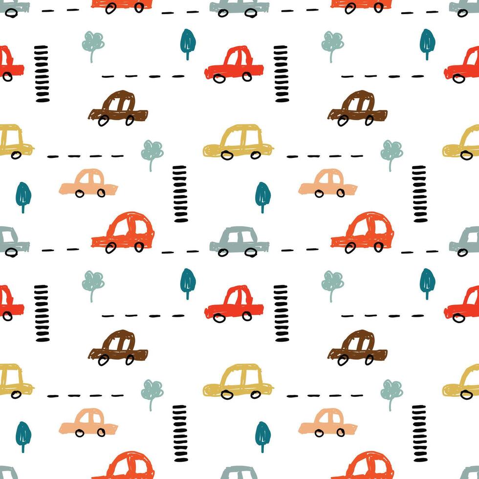car doodle kids drawing pattern vector
