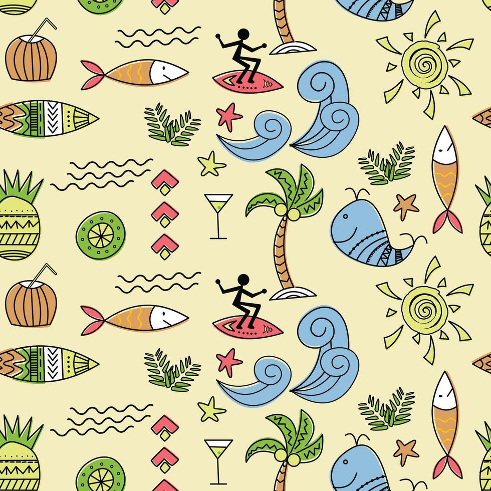 colorful beach summer doodle pattern vector