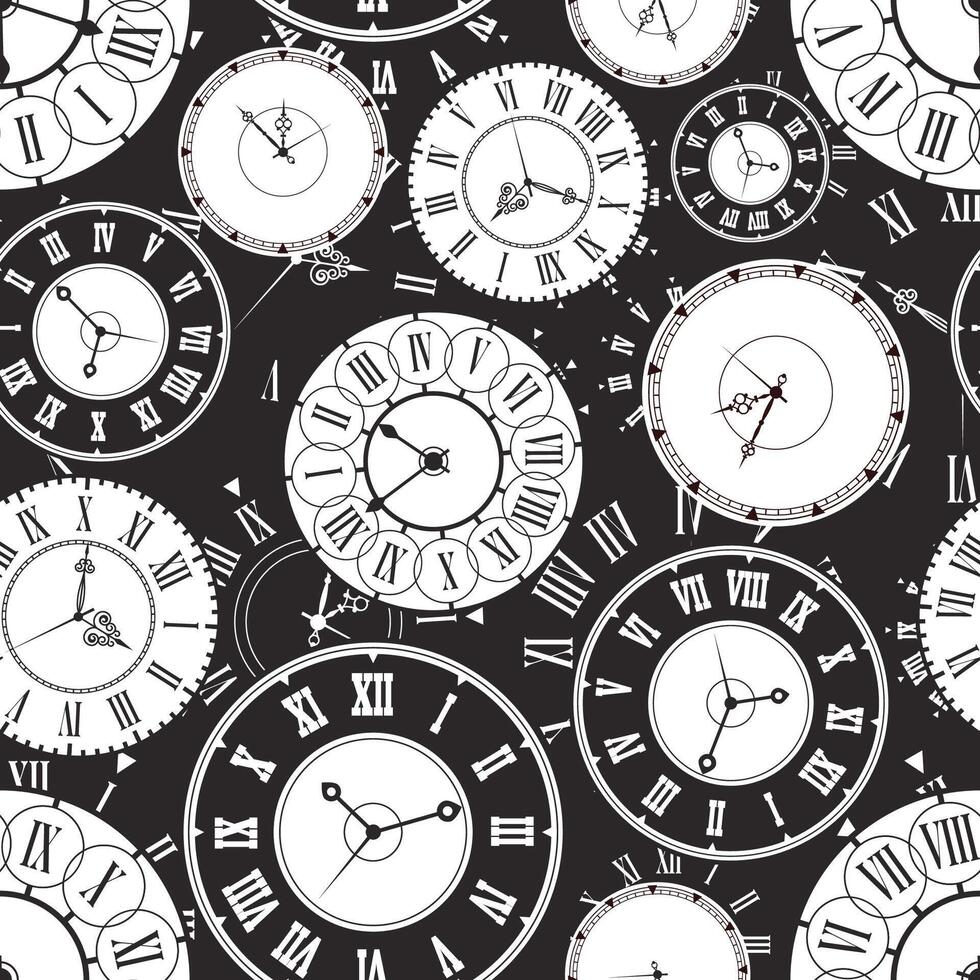 monochrome clock textile pattern background vector
