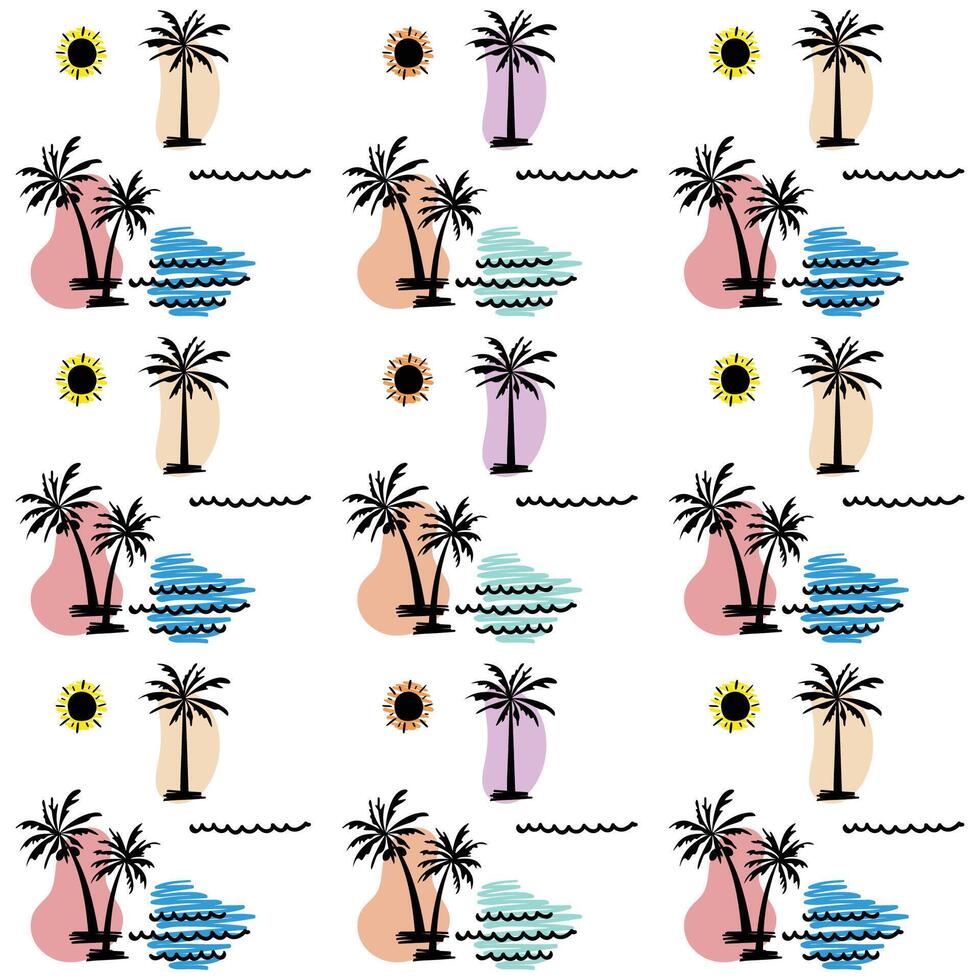 summer beach doodle fabric pattern vector
