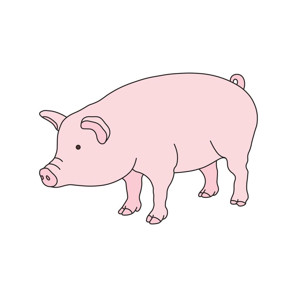 Kids drawing Cartoon illustration pig icon Isolated on White Background vector