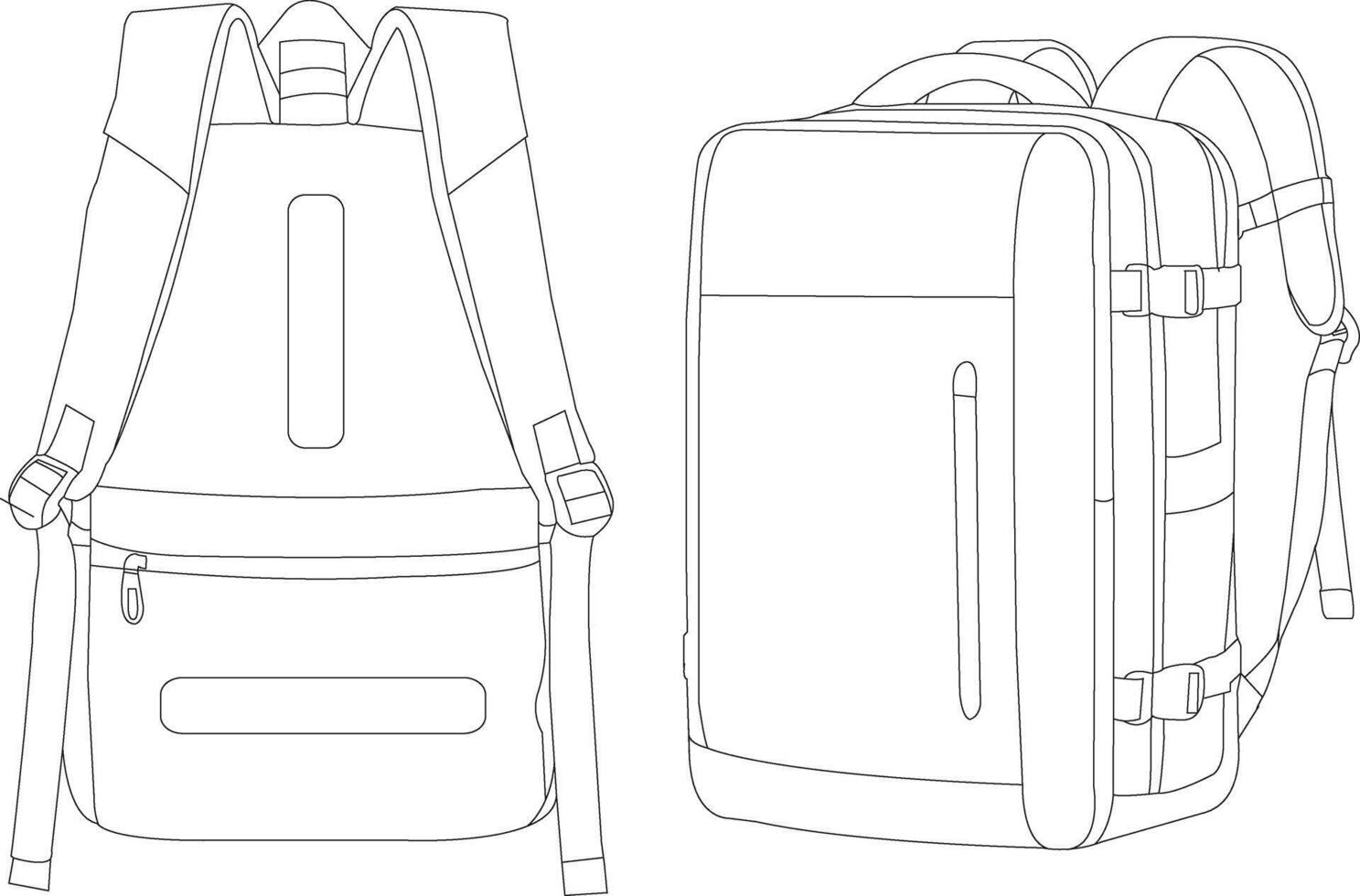 Set of backpack outline drawing, School backpacks flat illustration set, School bags collection vector