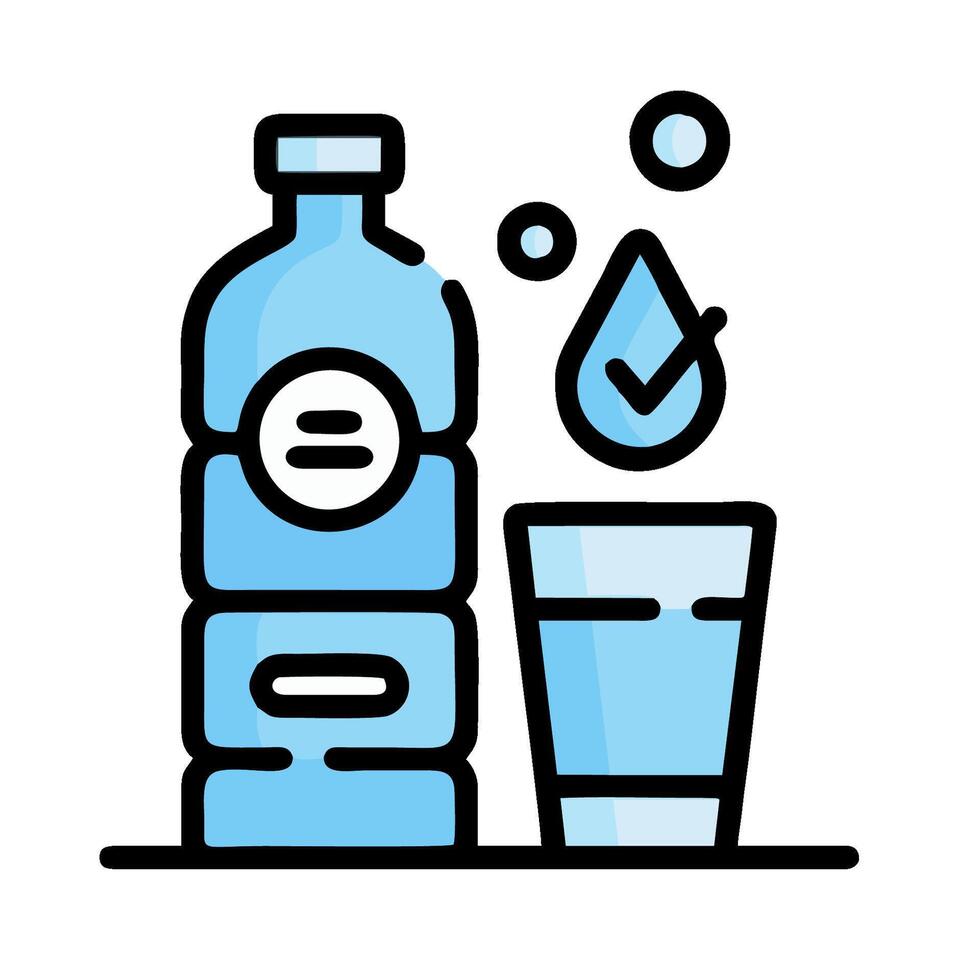 Water bottle and glass with water icon vector