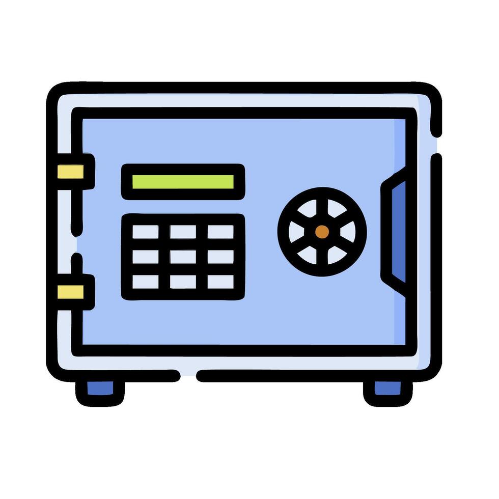 A blue safe box with a keypad on it vector