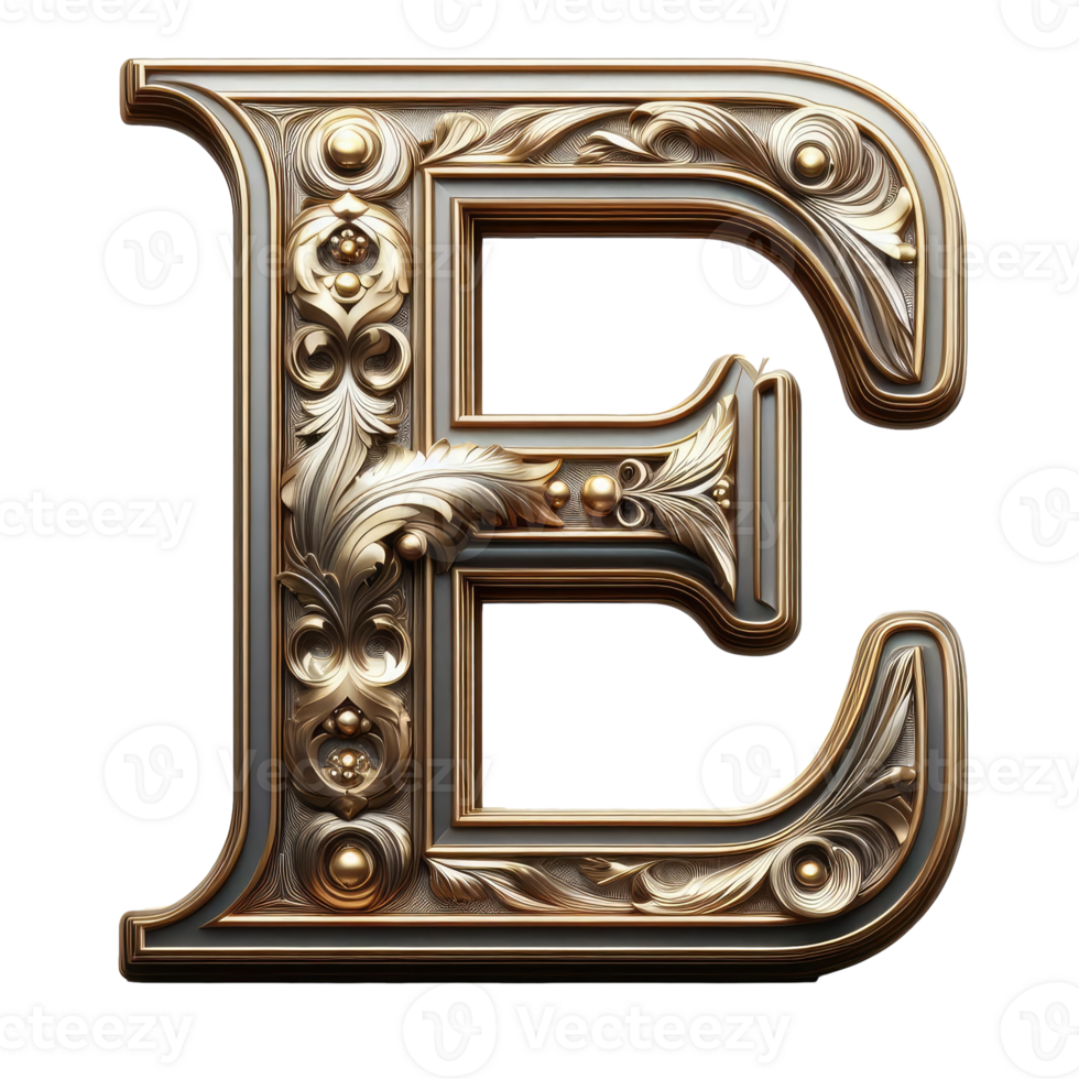 The letter e is made of gold and silver png