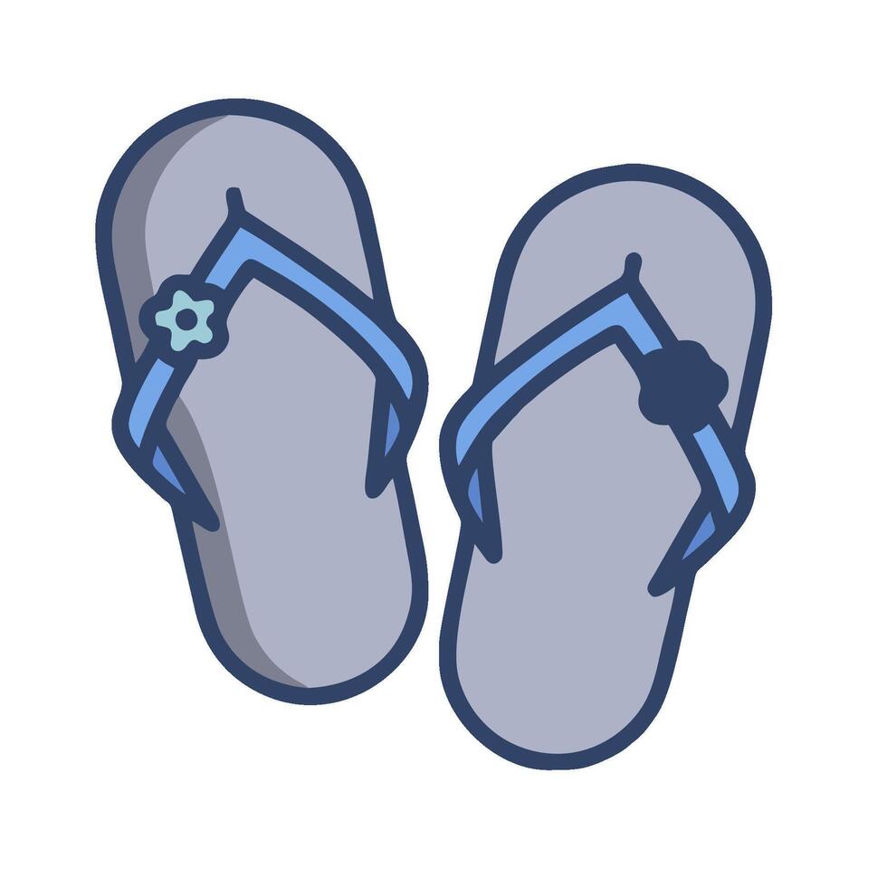A pair of flip flops with blue flowers on the soles vector