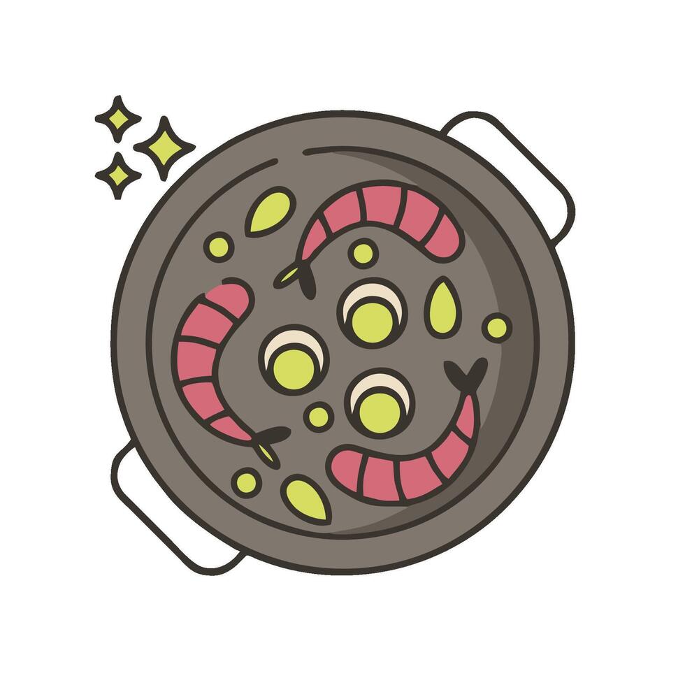 A pan with shrimp and vegetables in it vector