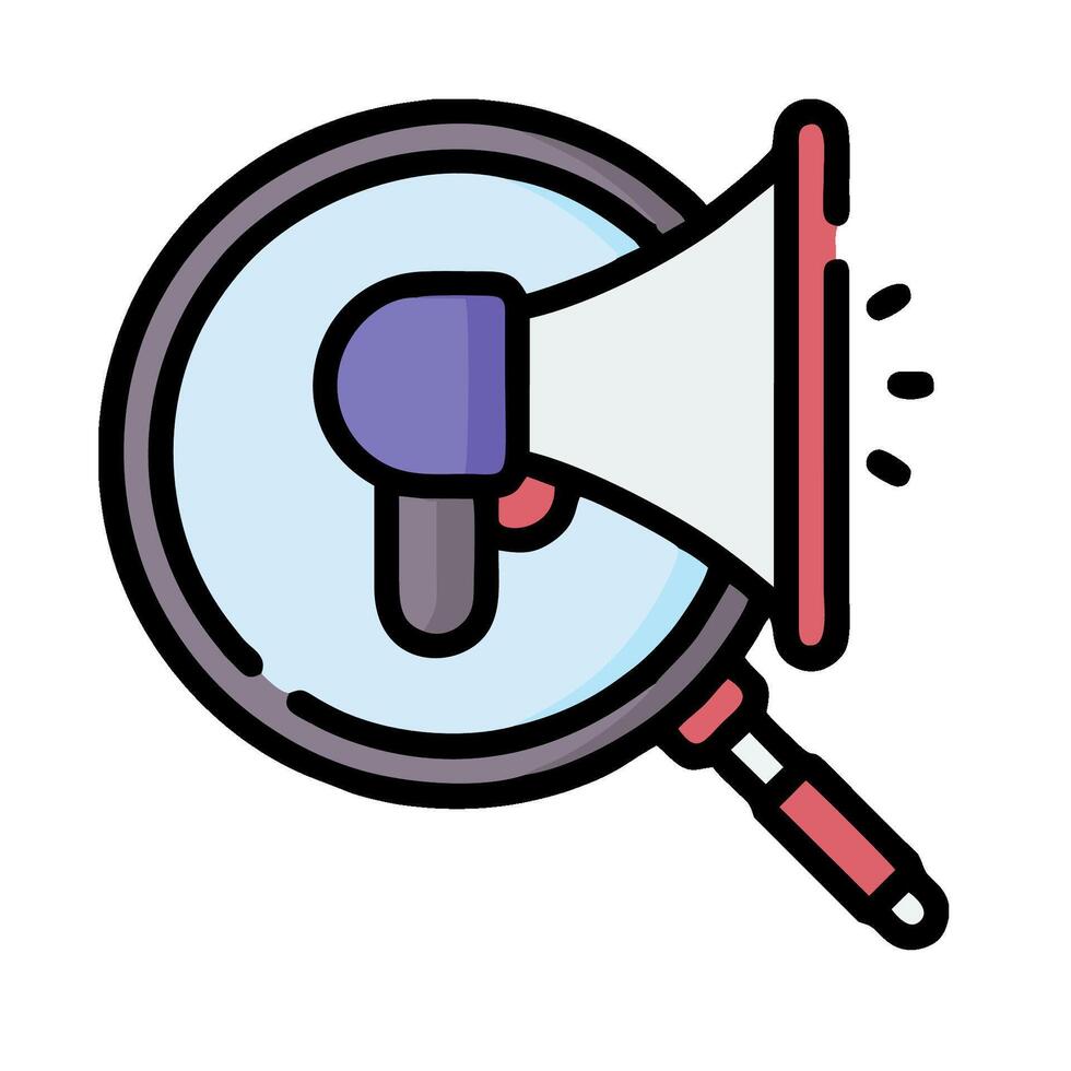 A magnifying glass with a megaphone icon vector