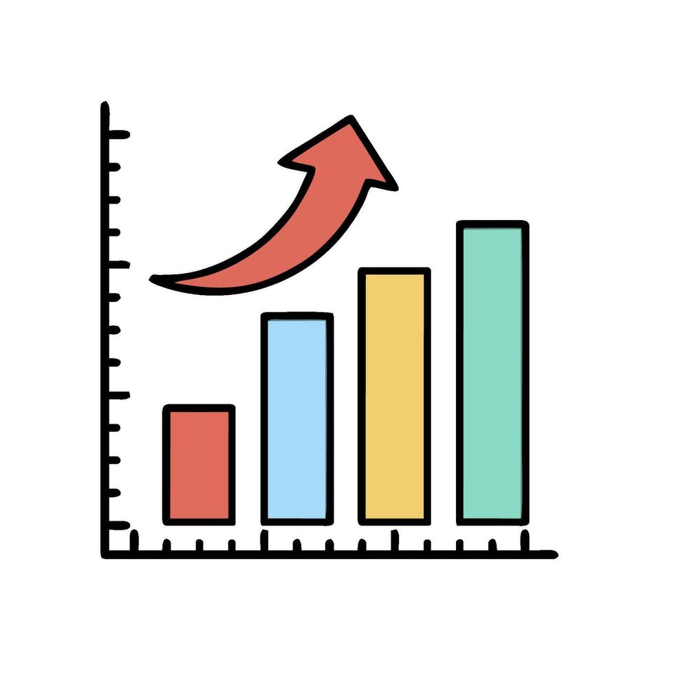 An icon of a bar chart with an arrow going up vector