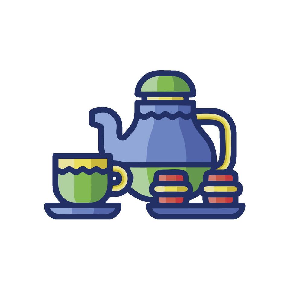 Tea pot and cup icon vector