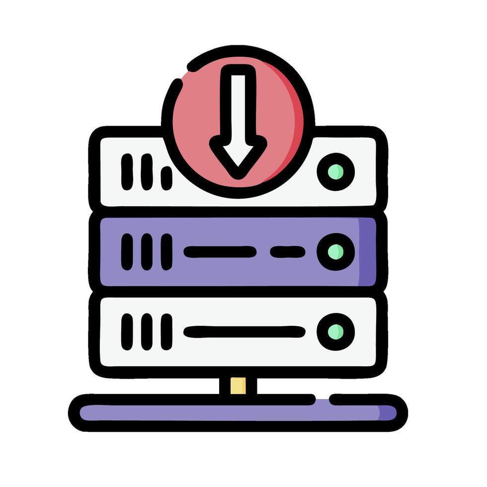 A server with a red arrow pointing down vector