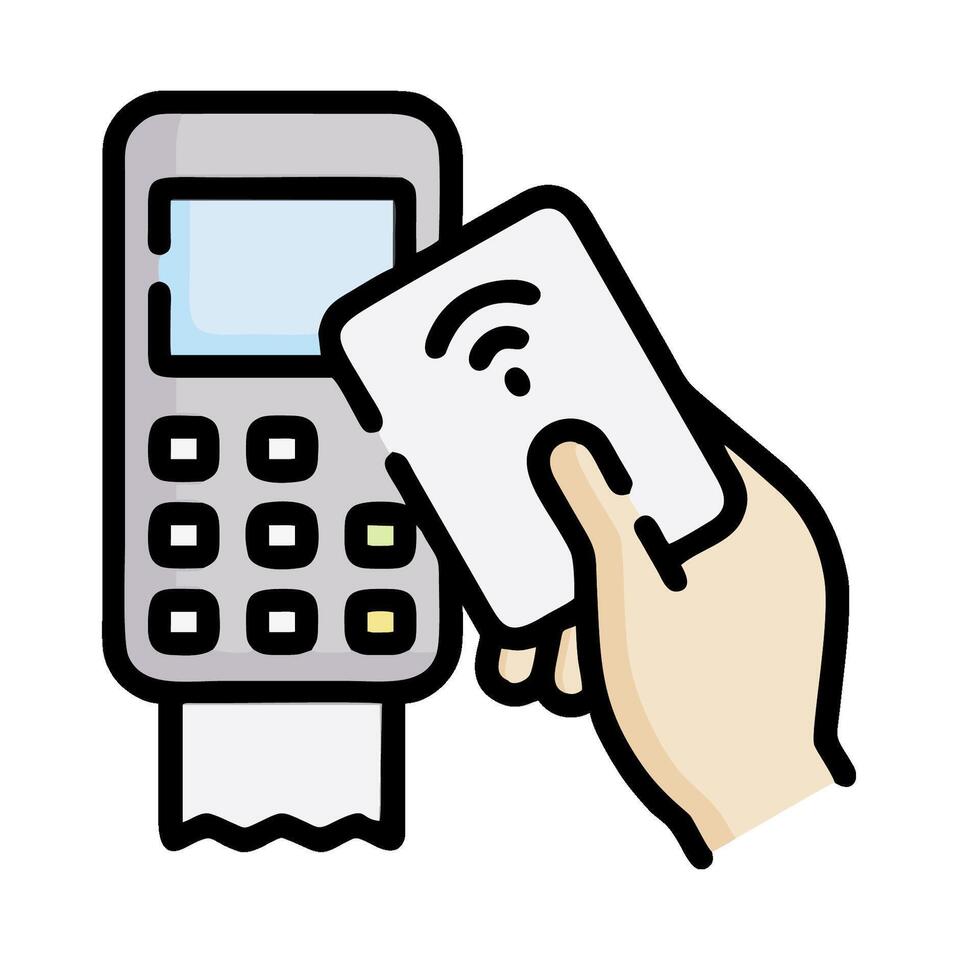 A hand holding a credit card and a mobile phone vector