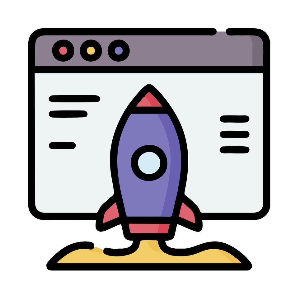 A rocket is sitting on a computer screen vector