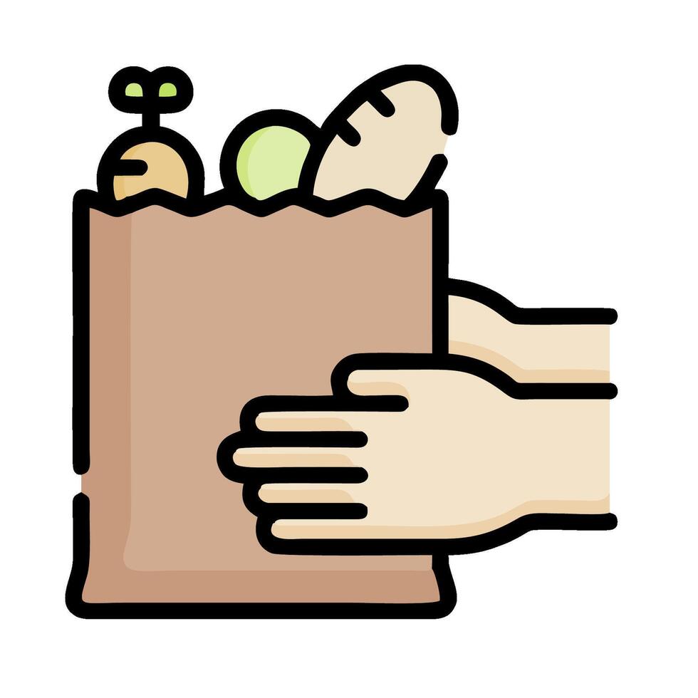 Hand holding a paper bag with food in it vector