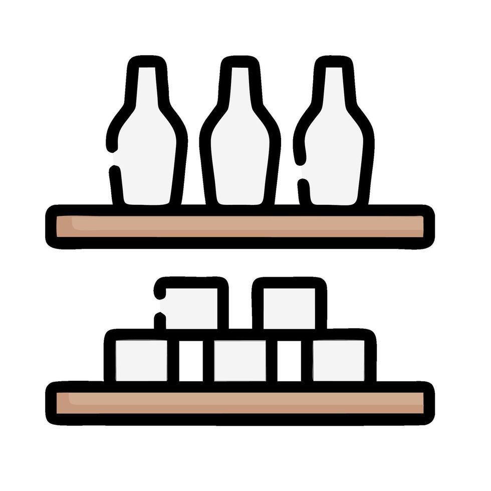 Shelves with bottles and glasses on them vector