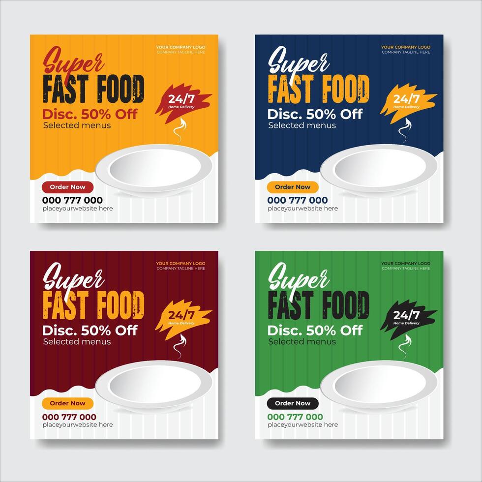 Food social media post template. illustration with plate. Set of Editable square banner template design for food post. Suitable for Social Media Post restaurant and culinary. vector