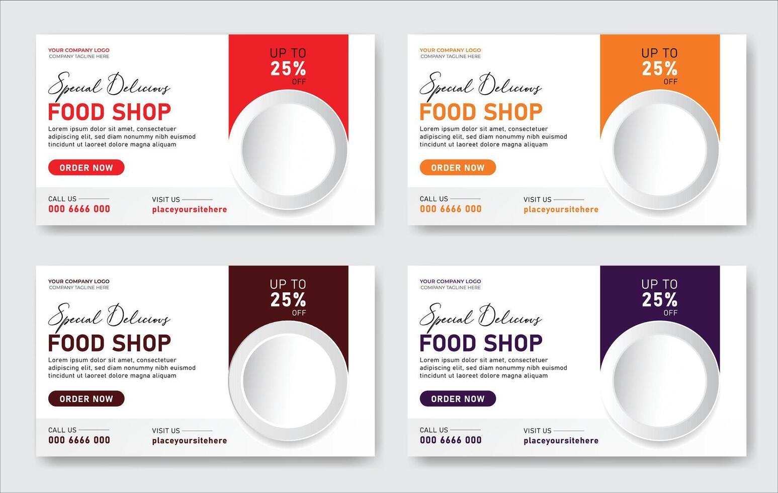 Fast food restaurant business marketing social media post or web banner template design with abstract background, logo and icon. Fresh pizza, burger. vector