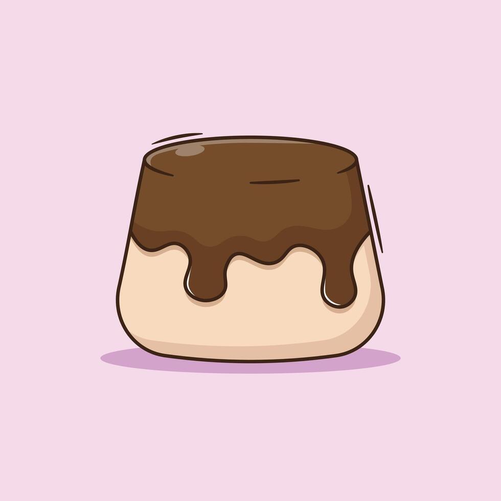 Flat cartoon of pudding with sweet chocolate on the top vector