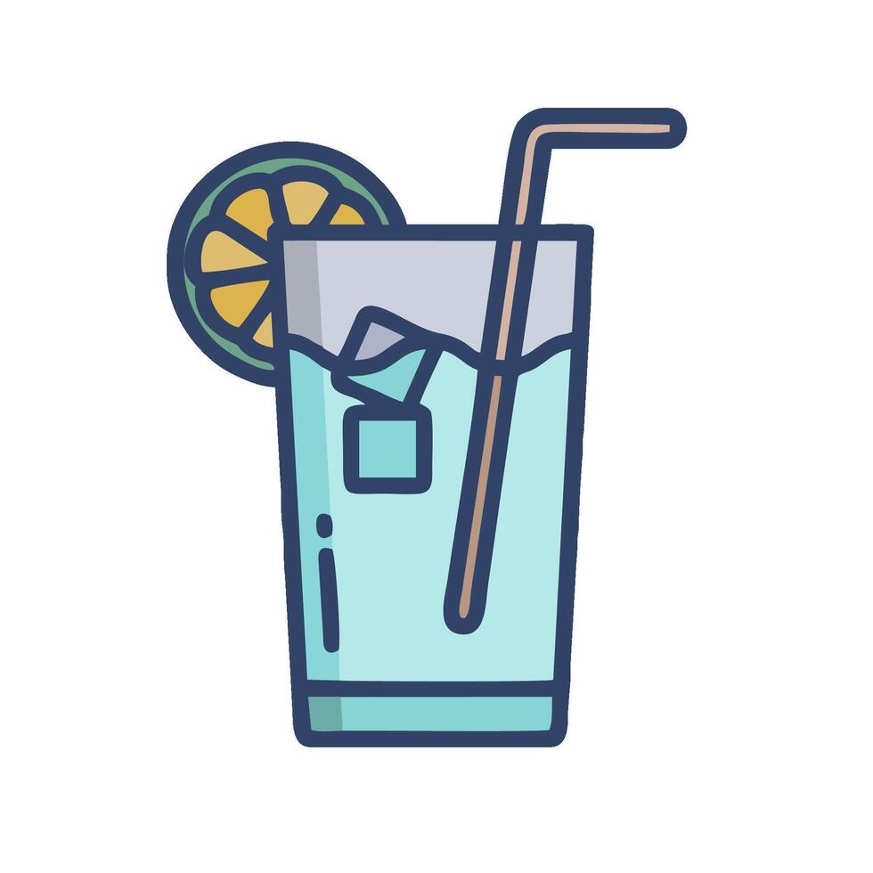 A drink with a straw and lemon slice vector