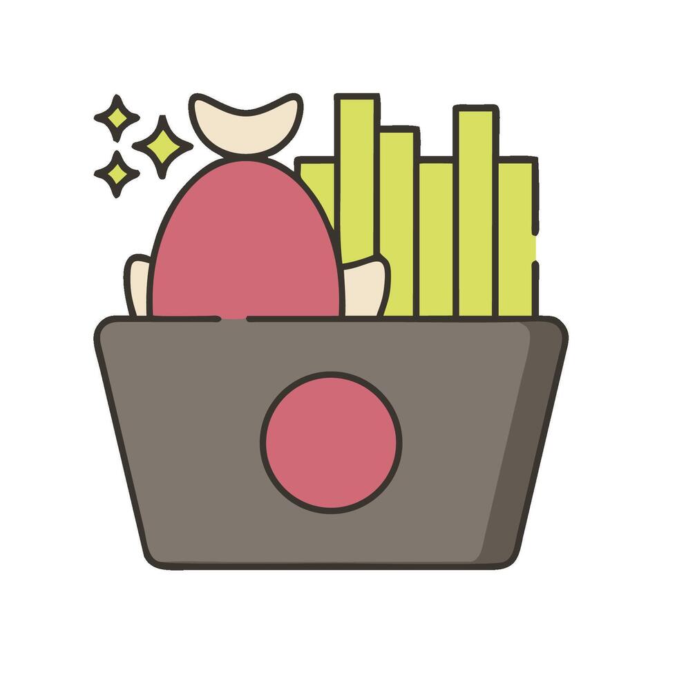 A basket with a fish in it and some fries vector