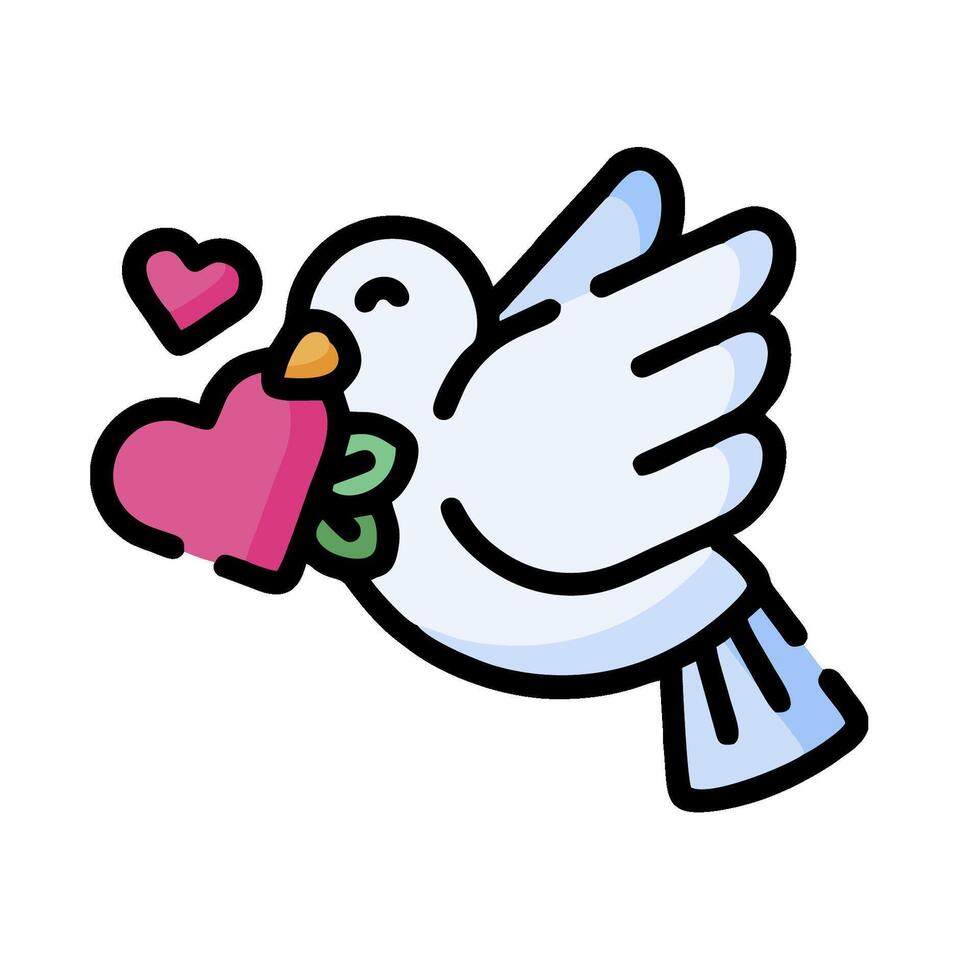 A cartoon white dove with a heart in its beak vector