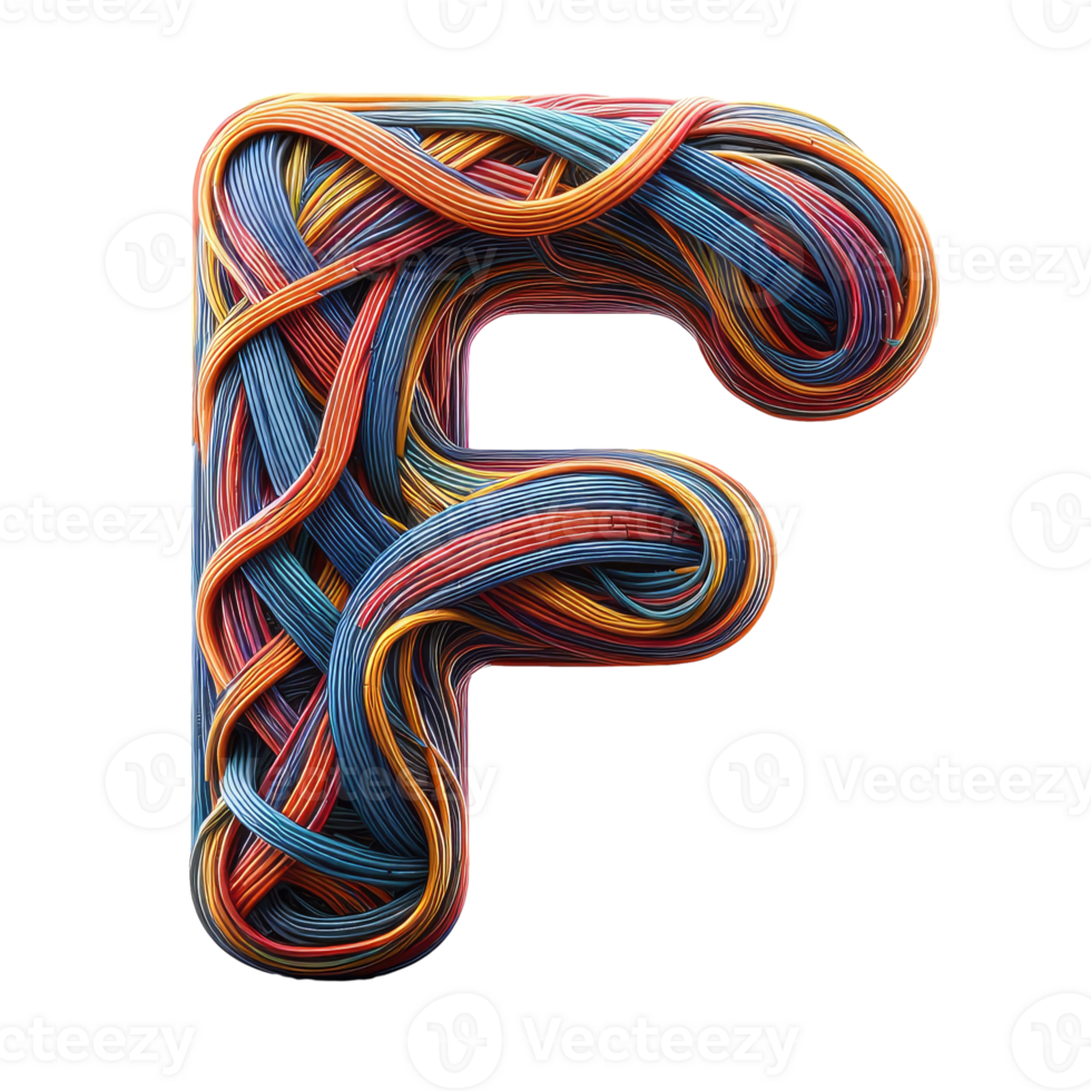 The letter f is made of colorful yarn png