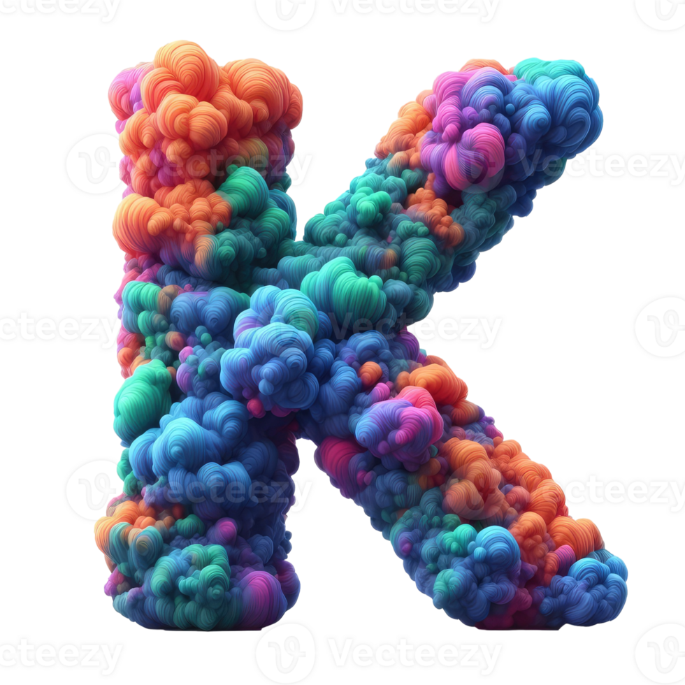 A colorful letter k made of colorful foam png