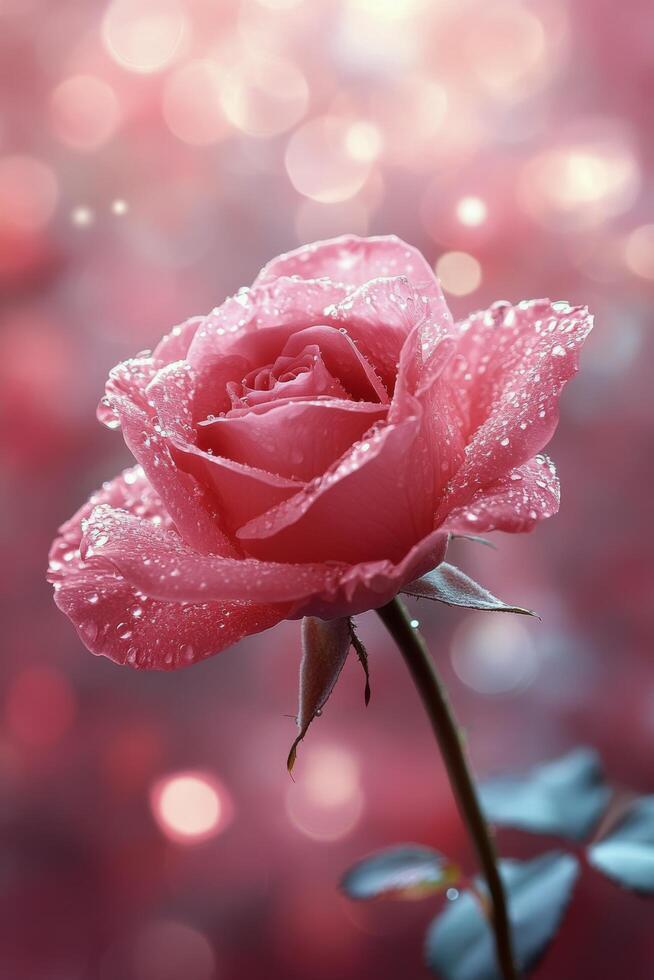 Beautiful pink roses blooming amidst a soft, colorful background in springtime sunlight photo
