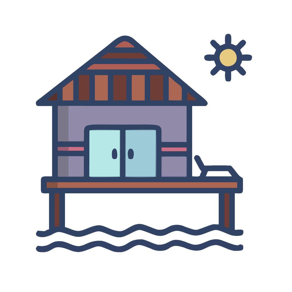House on the water with sun and beach vector
