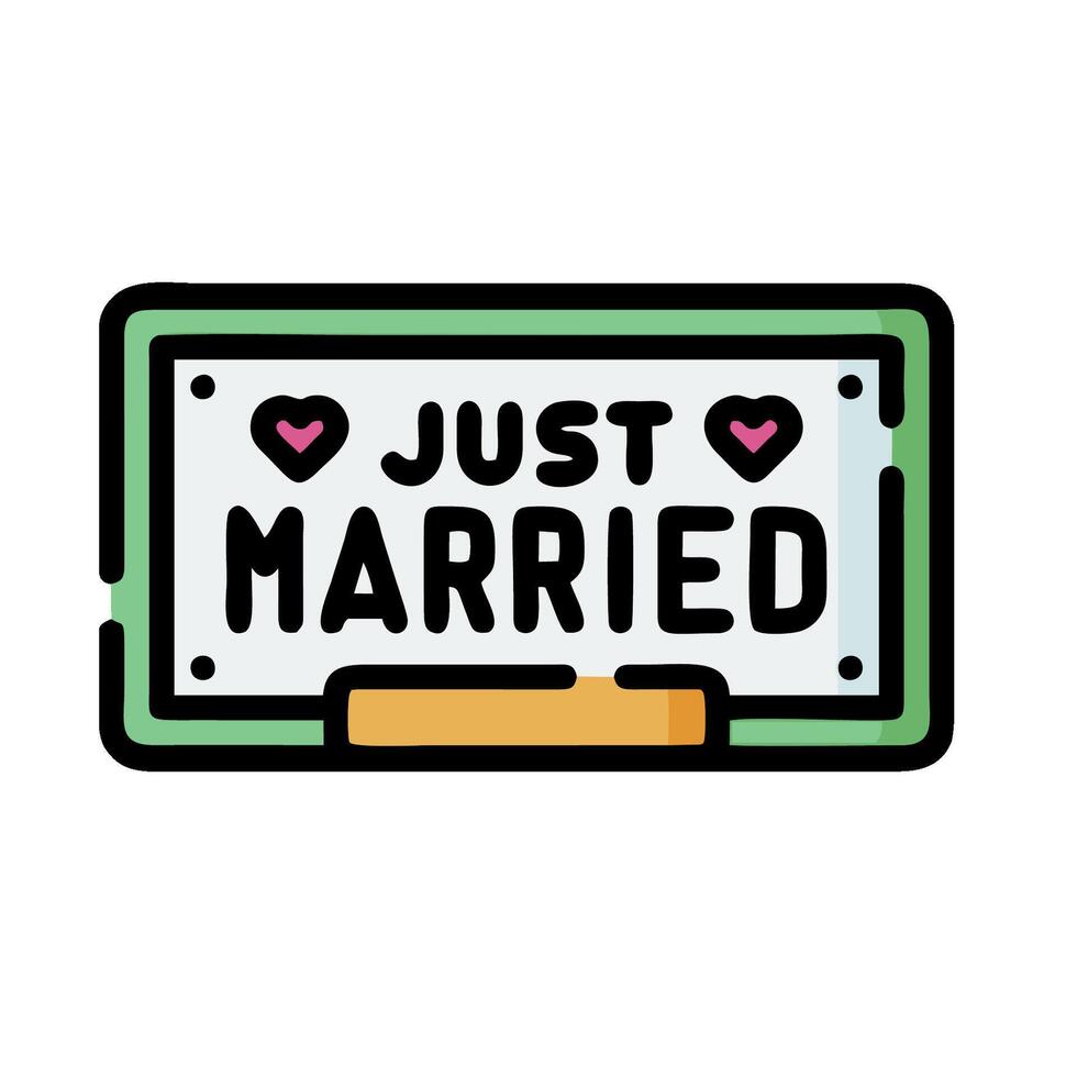 Just married sign with hearts on it vector