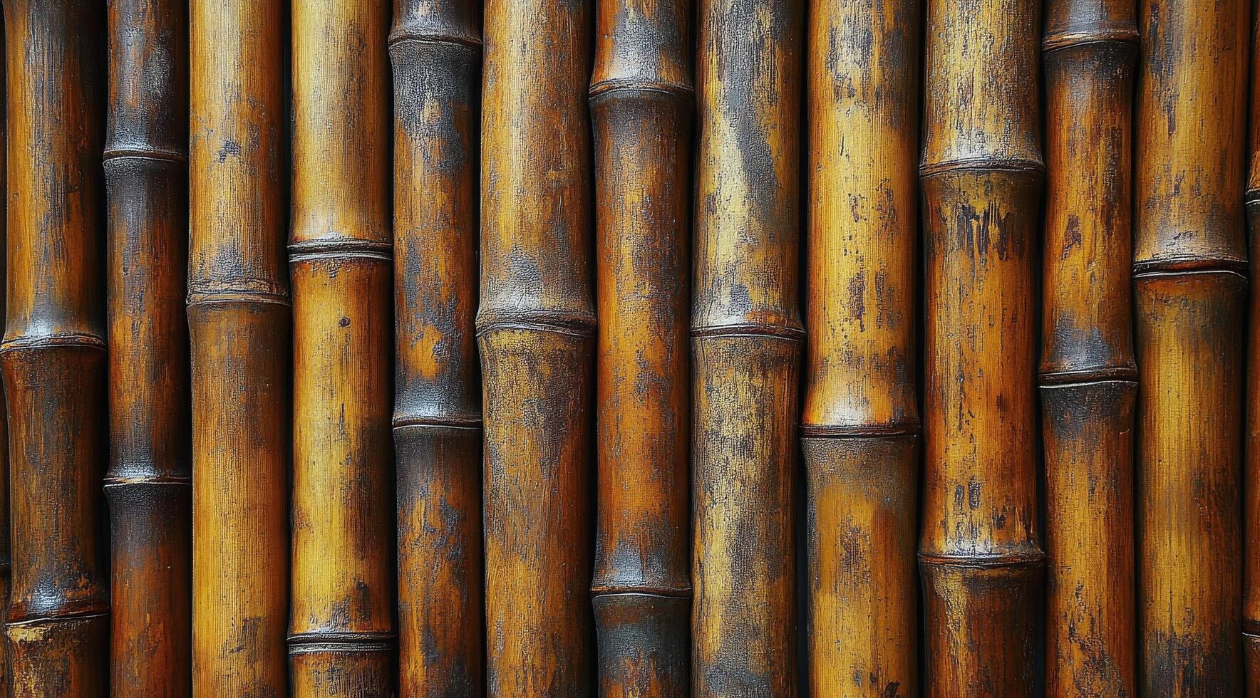 Textured bamboo wall design featuring various shades and sizes in natural setting photo