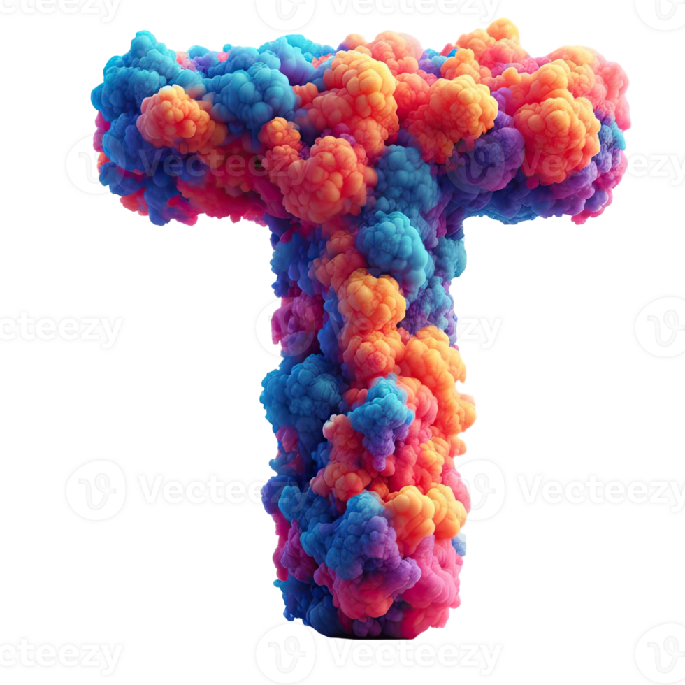 The letter t is made up of colorful smoke png