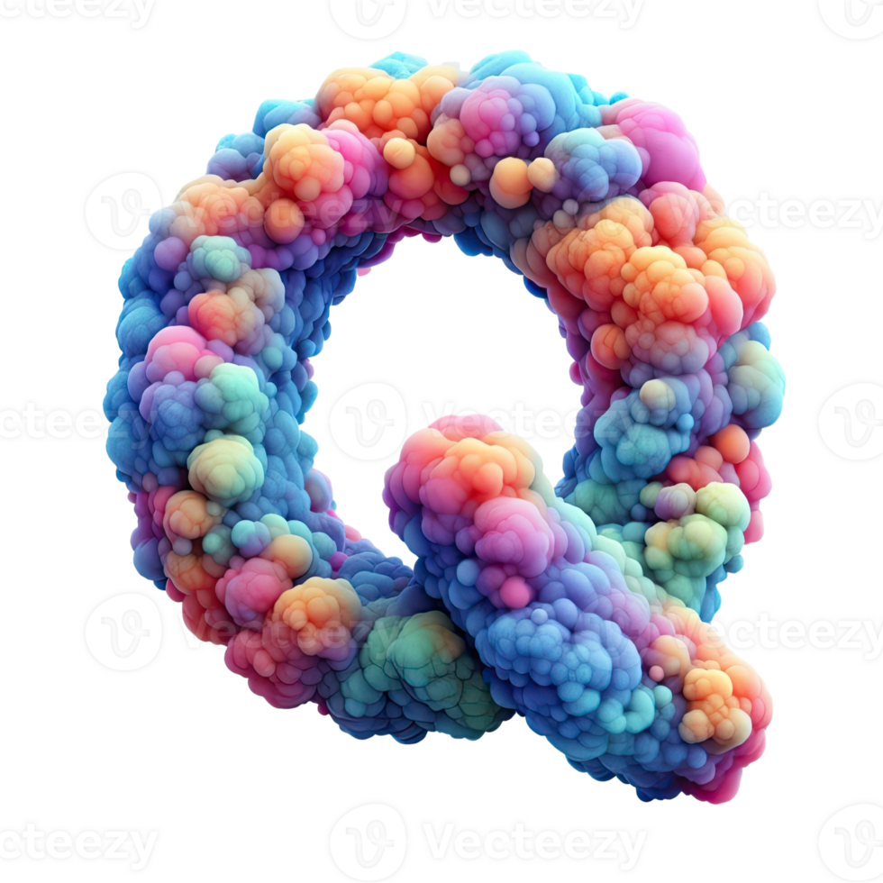 Q is a 3d letter made of colorful bubbles png