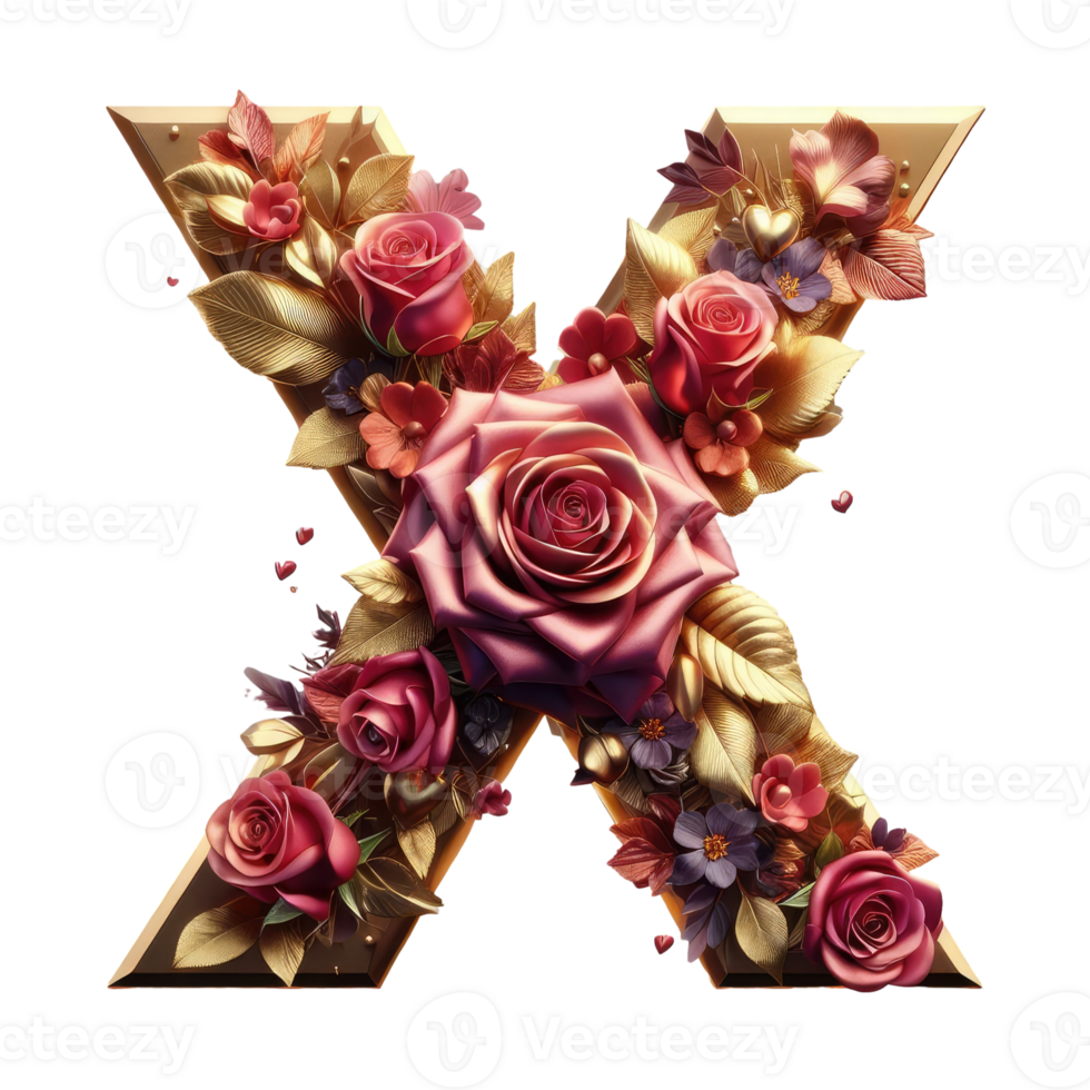 The letter x is made of flowers and leaves png