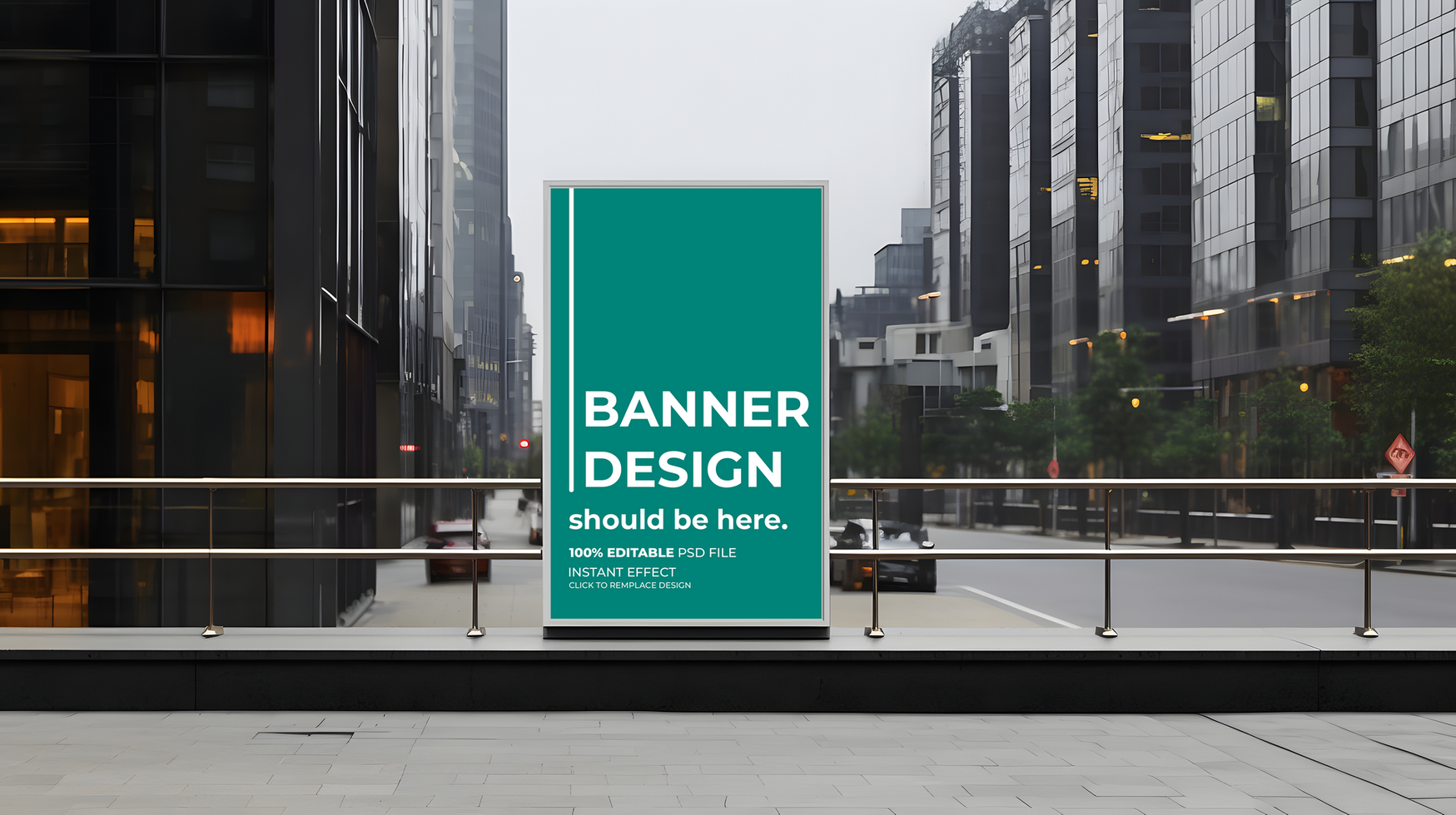 outdoor banner design mockup on bridge psd