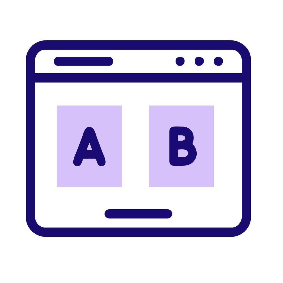 a purple and white icon of a computer screen with the letters ab and b vector