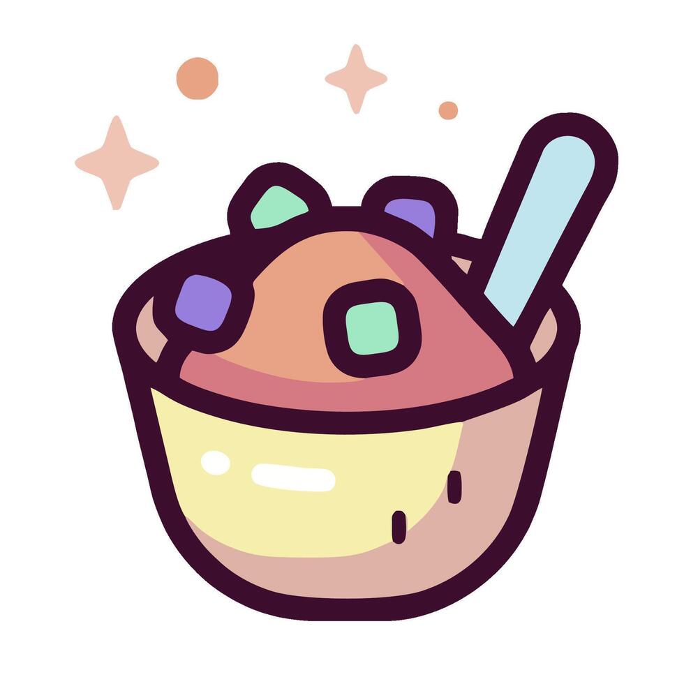 Ice cream with a spoon and stars in the background vector